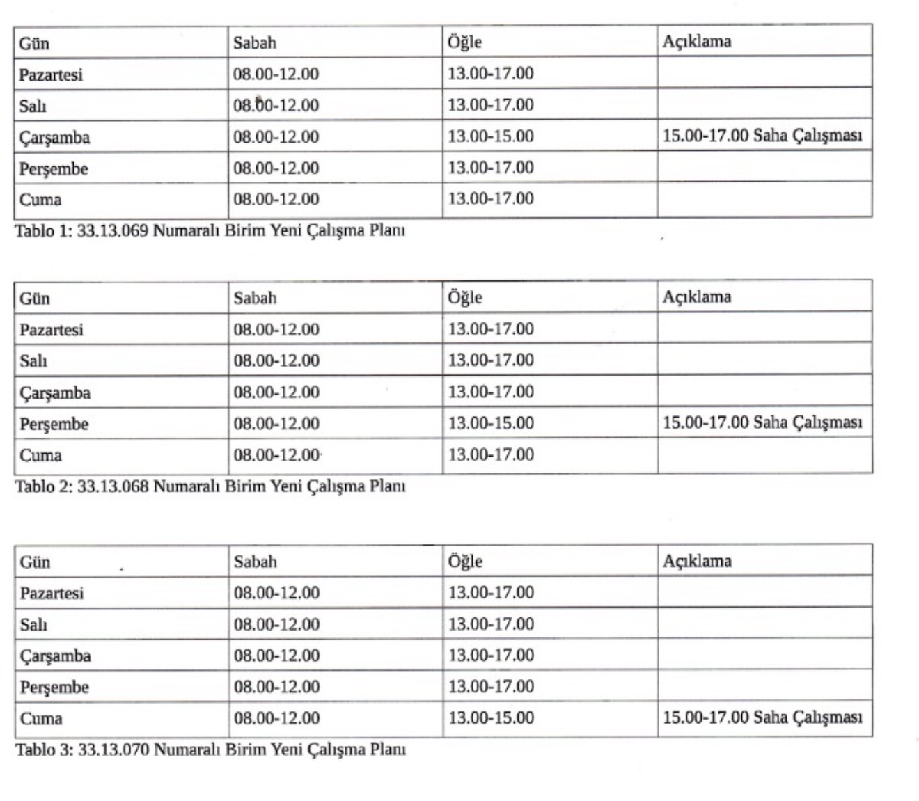 Çalışma saatlerimiz güncellenmiştir 